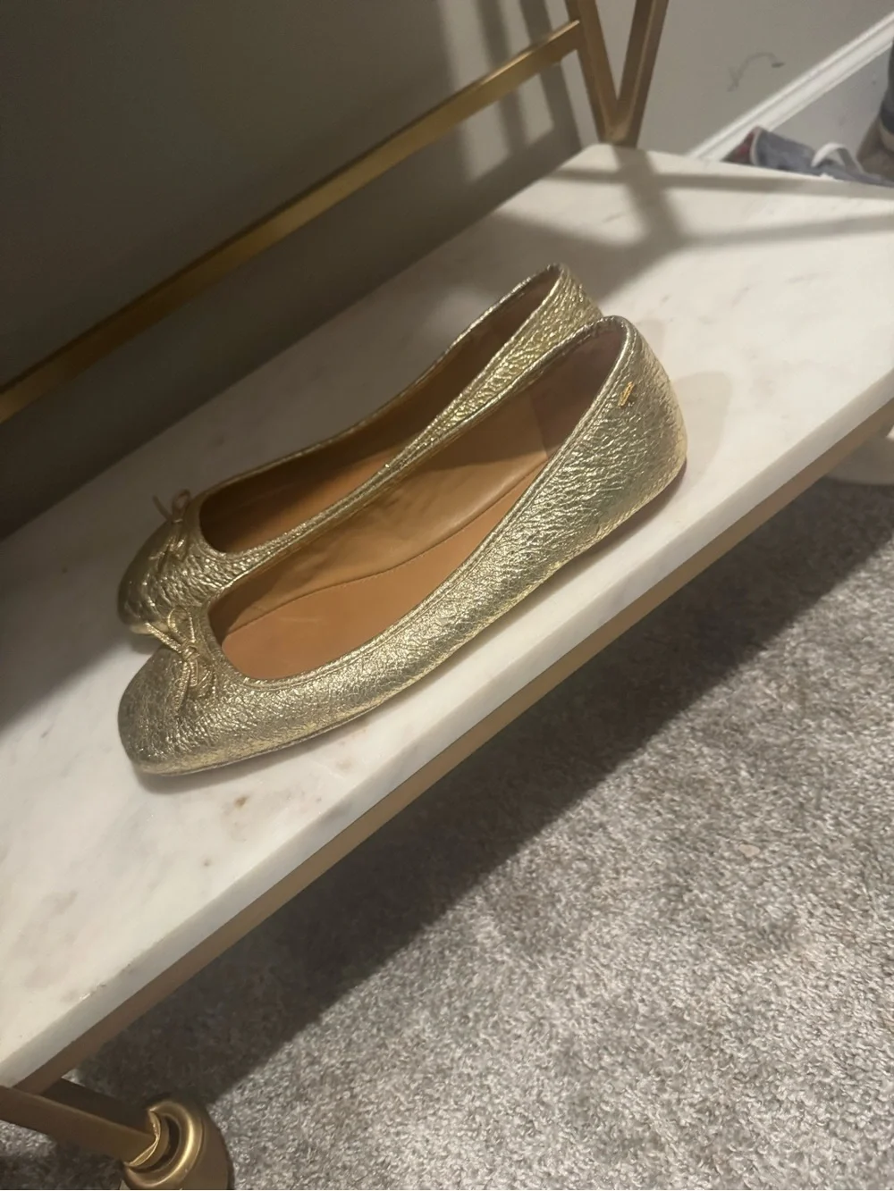 Tory Burch Gold Ballet Flats with Bow Accent - Women